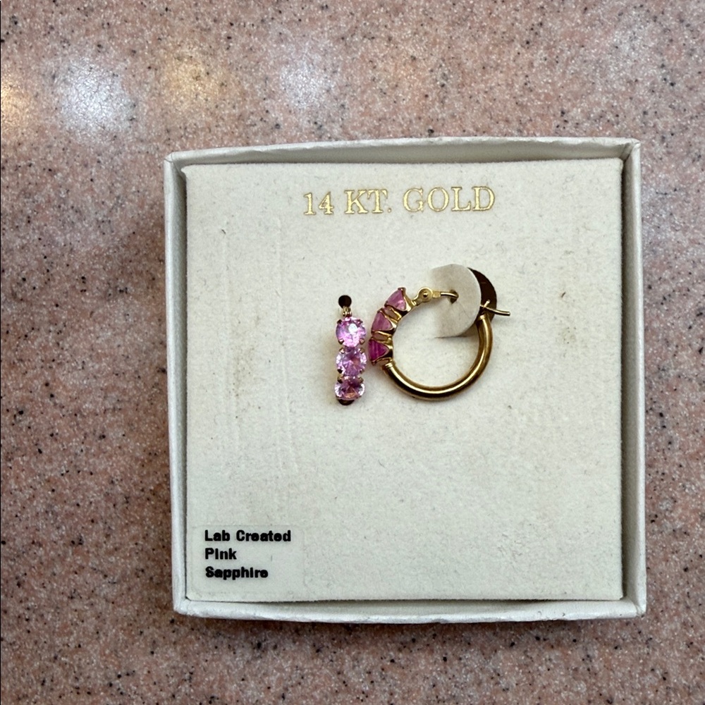 14 KT Gold Pink Sapphire Hoop Earring